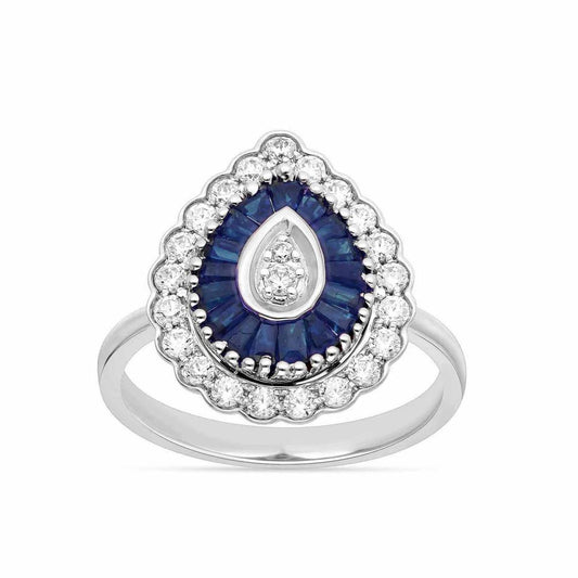 Anillo de zafiro con diamantes de 14 quilates y 0,35 quilates