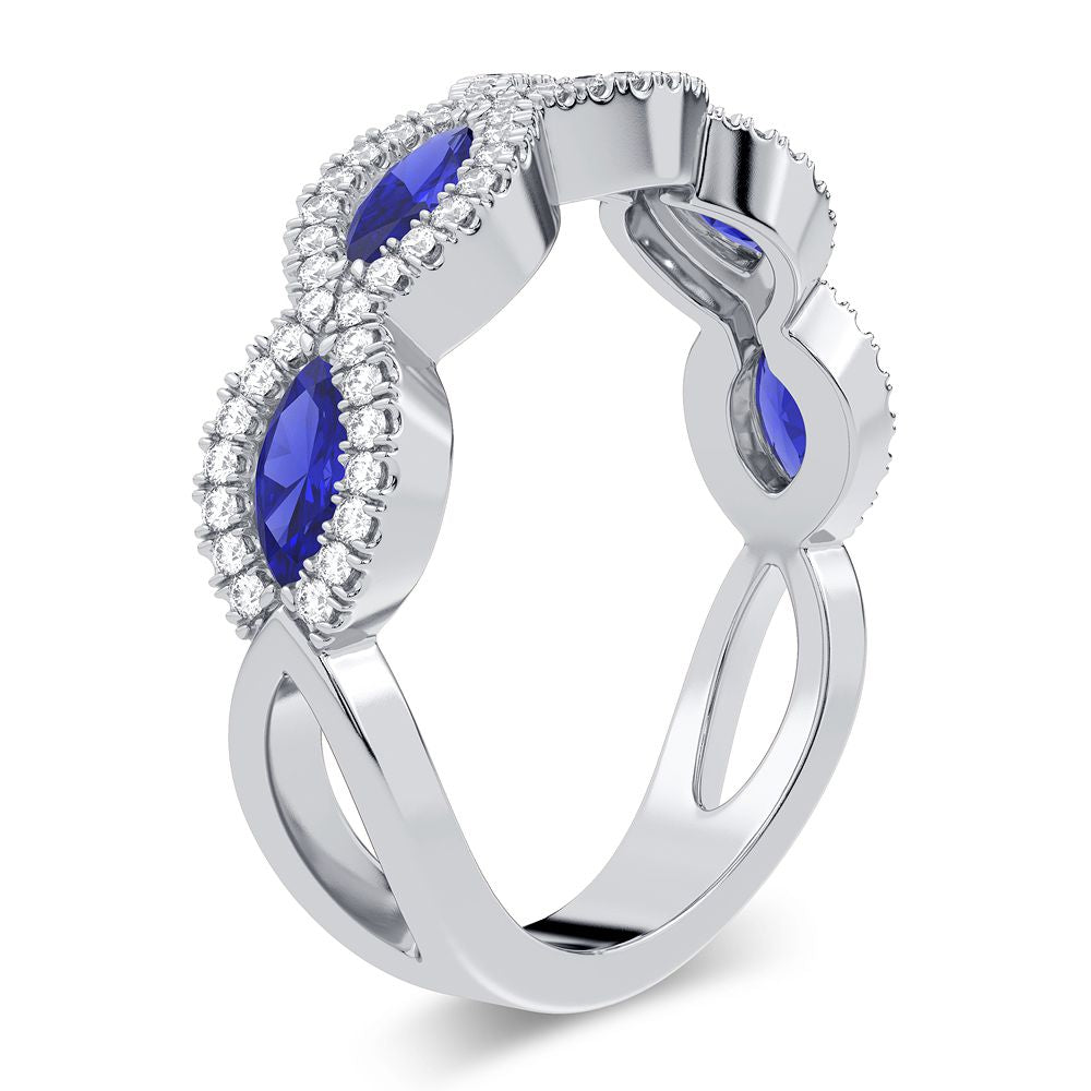 Azure Allure - Anillo de zafiro y diamantes de 0,20 quilates en oro blanco de 14 quilates
