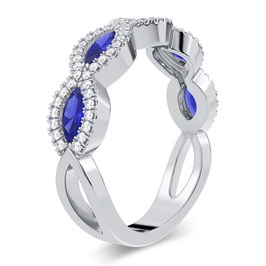 Azure Allure - 14K White Gold 0.20CT Diamond and Sapphire Ring