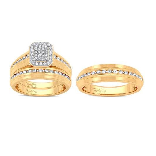 Luminous Mosaic: 14K Yellow Gold 0.90CT Diamond Trio Wedding Set