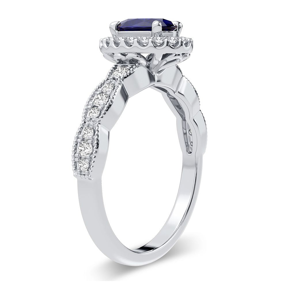 Anillo de zafiro con diamantes de 14 quilates y 0,25 quilates