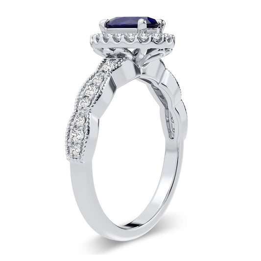 Anillo de zafiro con diamantes de 14 quilates y 0,25 quilates