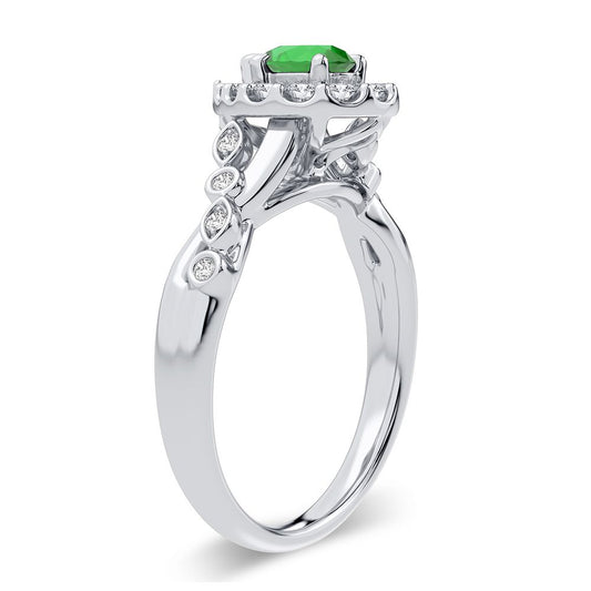 14K White Gold 0.27ct Diamond & Emerald Pear-Shaped Ring