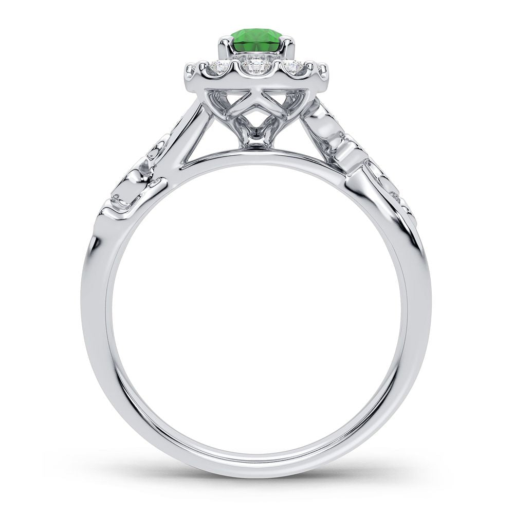 14K White Gold 0.27ct Diamond & Emerald Pear-Shaped Ring