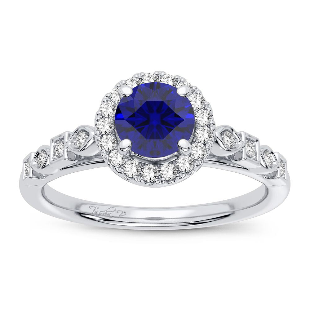 Anillo de zafiro con diamantes de 14 quilates y 0,10 quilates