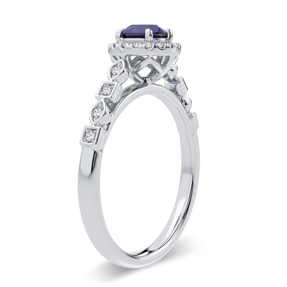 Anillo de zafiro con diamantes de 14 quilates y 0,10 quilates