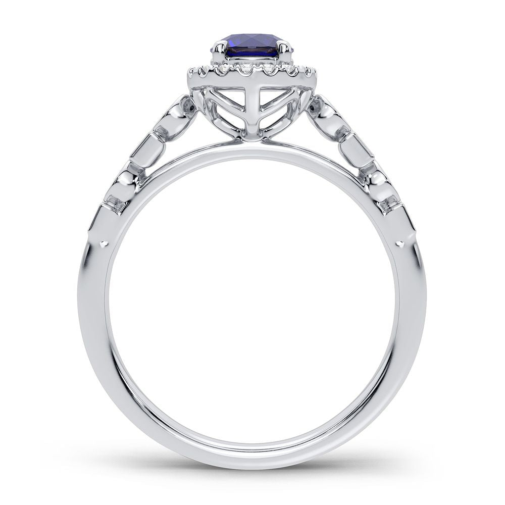 Anillo de zafiro con diamantes de 14 quilates y 0,10 quilates