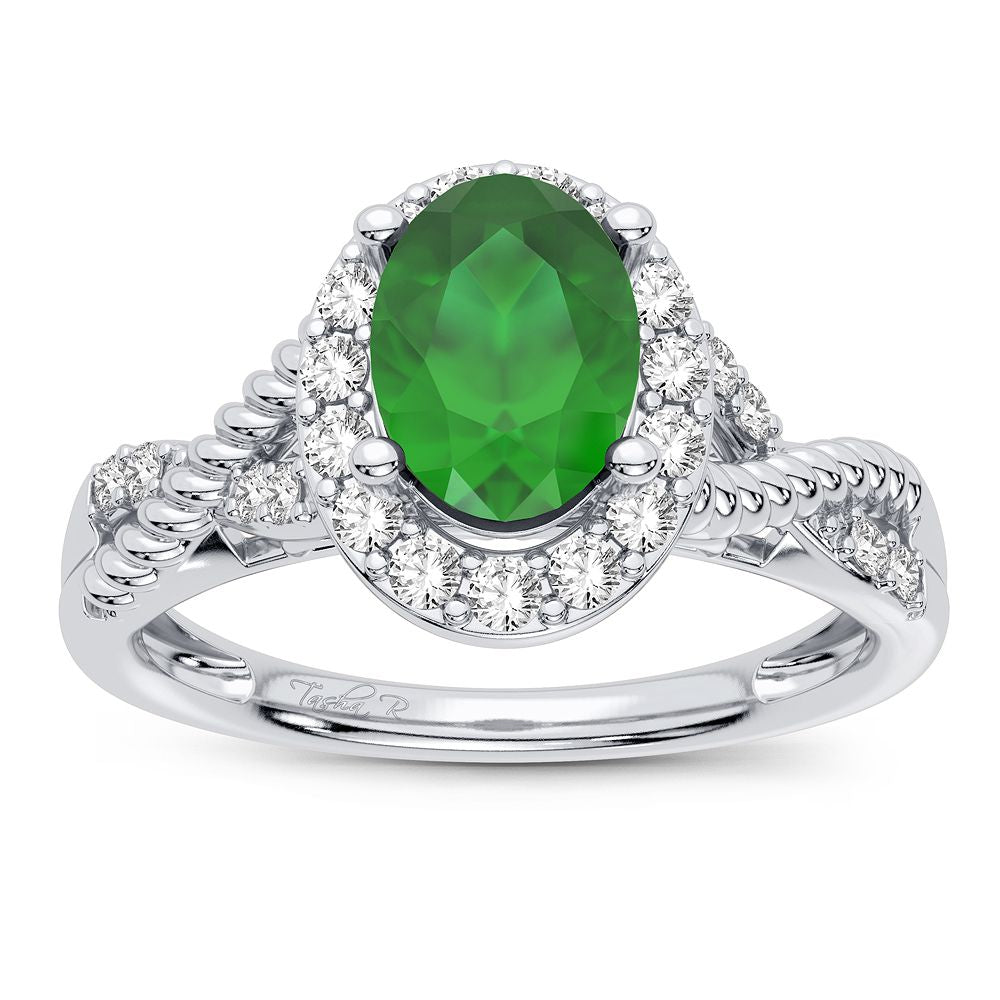 Anillo con esmeralda de diamantes de 14 quilates y 0,25 quilates