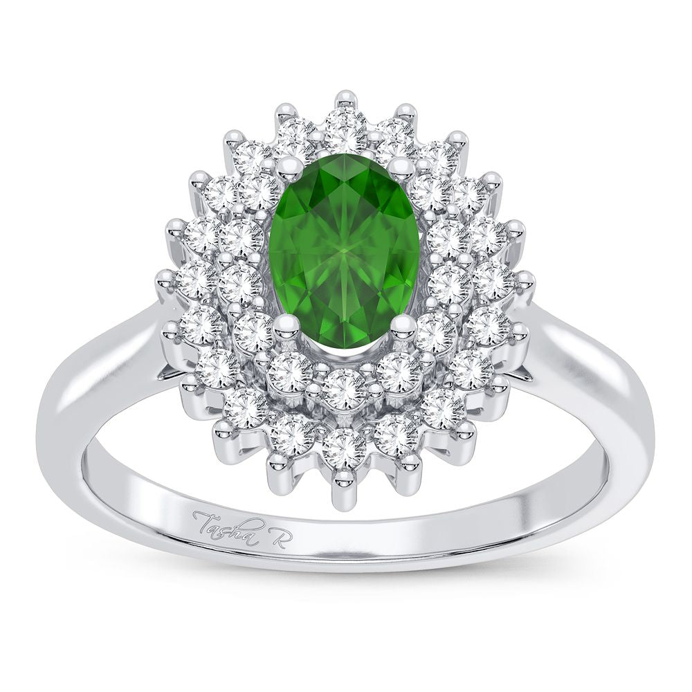 Diamond & Emerald Ring In 14K White Gold 0.25 CT