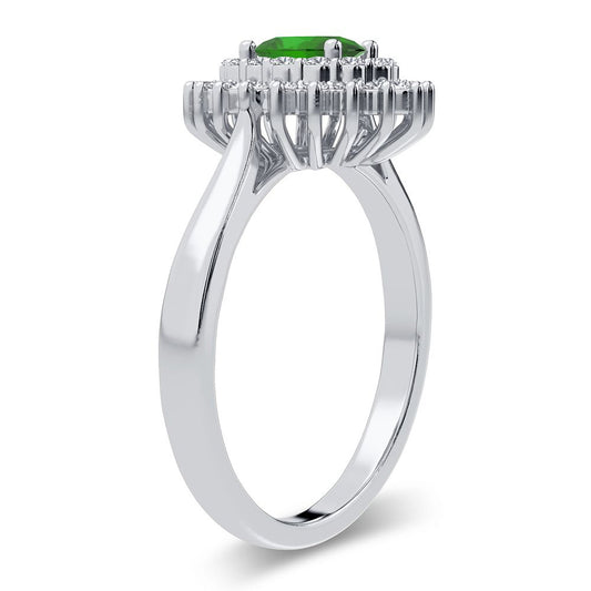 Diamond & Emerald Ring In 14K White Gold 0.25 CT