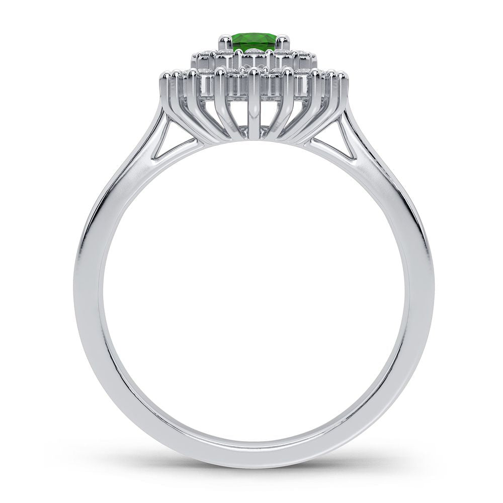 Diamond & Emerald Ring In 14K White Gold 0.25 CT