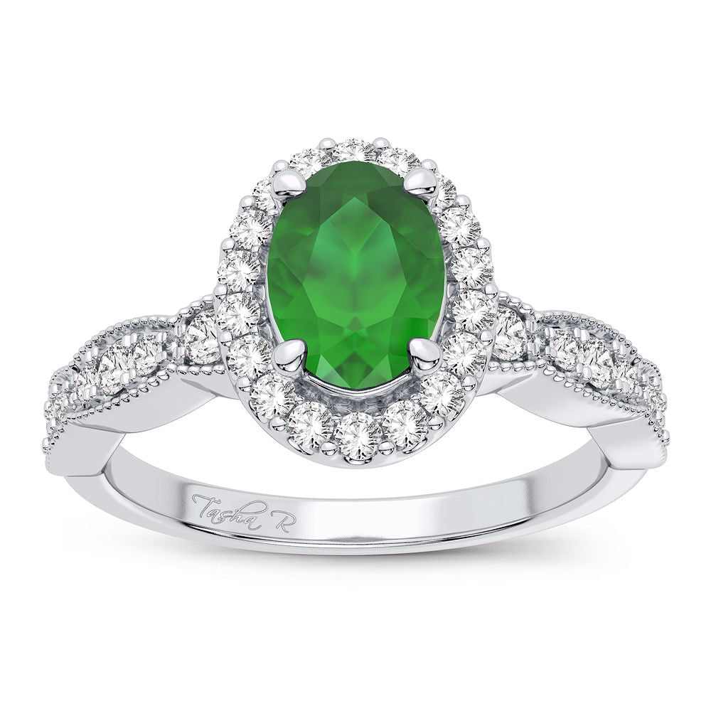Anillo con esmeralda de diamantes de 14 quilates y 0,25 quilates