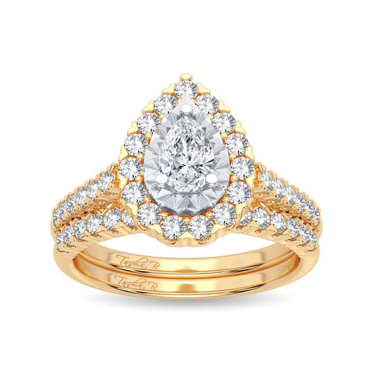 Pear Elegance - 14K Yellow Gold 1.05 CT Diamond Bridal Ring