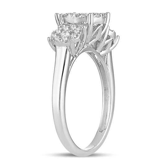 Triple Splendor: 14K 1.01 CT Diamond Engagement Ring