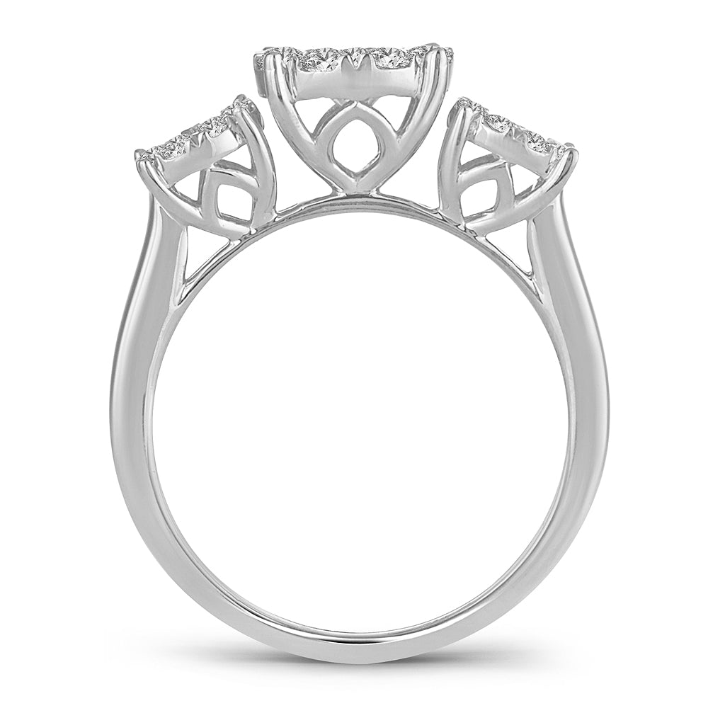 Triple Splendor: 14K 1.01 CT Diamond Engagement Ring