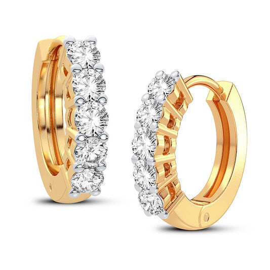 Diamond-Cut Line Huggie Hoop Earrings - 14K Yellow Gold