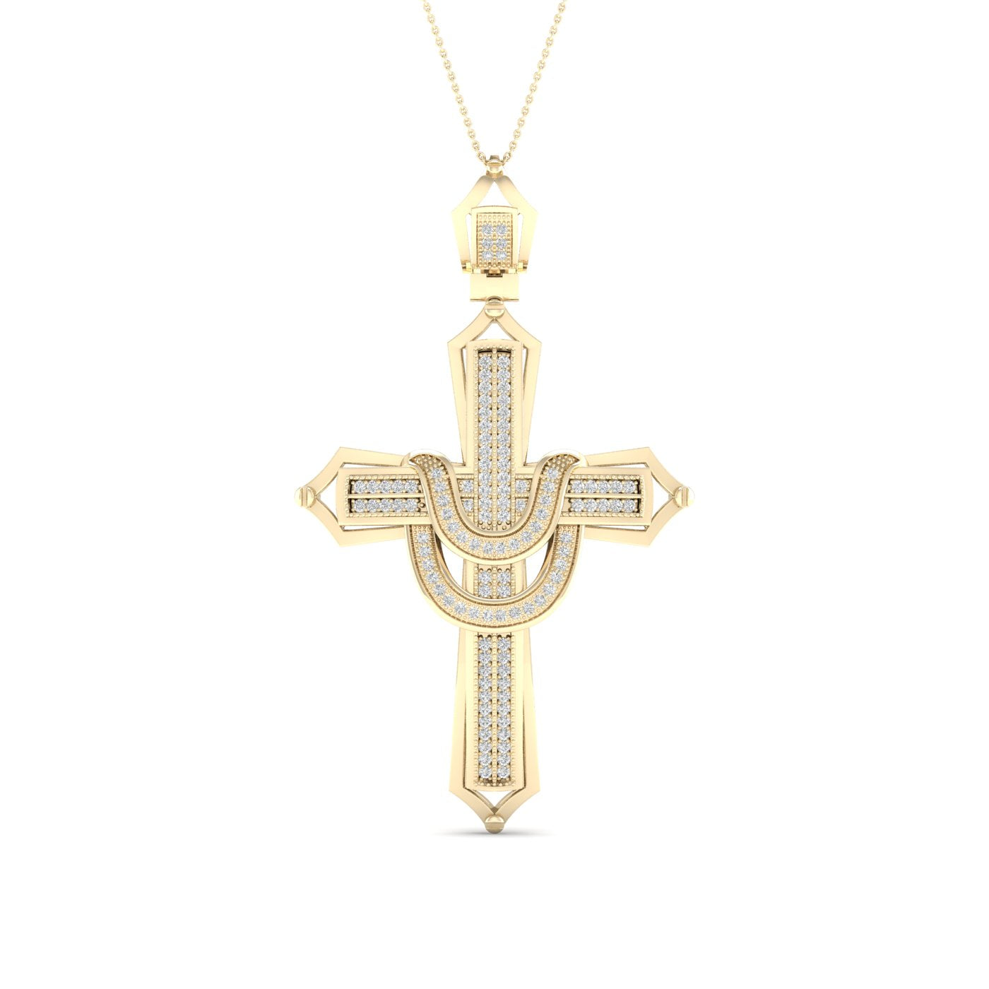 Colgante con forma de cruz de diamantes de 0,38 quilates con lazo central en oro amarillo de 10 quilates