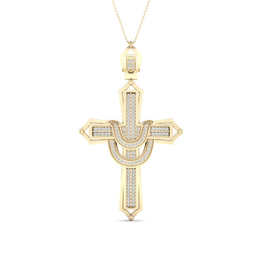 Colgante con forma de cruz de diamantes de 0,38 quilates con lazo central en oro amarillo de 10 quilates