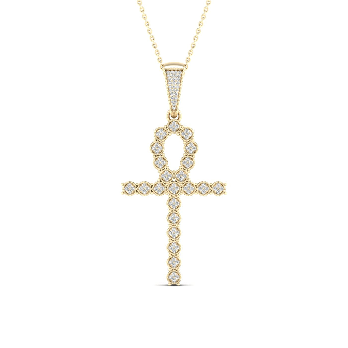 Colgante religioso de oro amarillo de 10 quilates con diamantes de 0,38 quilates