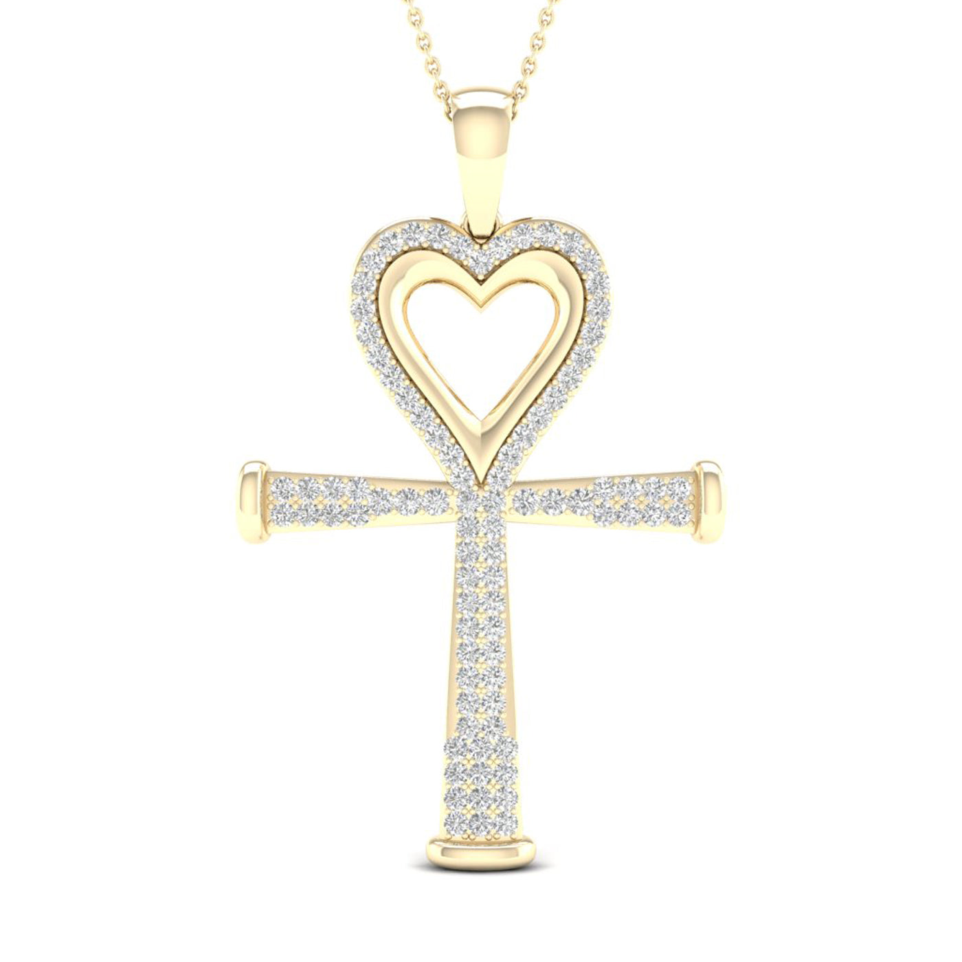 Colgante de diamantes Ankh de 0,20 quilates con centro en corazón en oro amarillo de 10 quilates