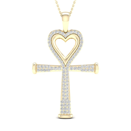 Colgante de diamantes Ankh de 0,20 quilates con centro en corazón en oro amarillo de 10 quilates