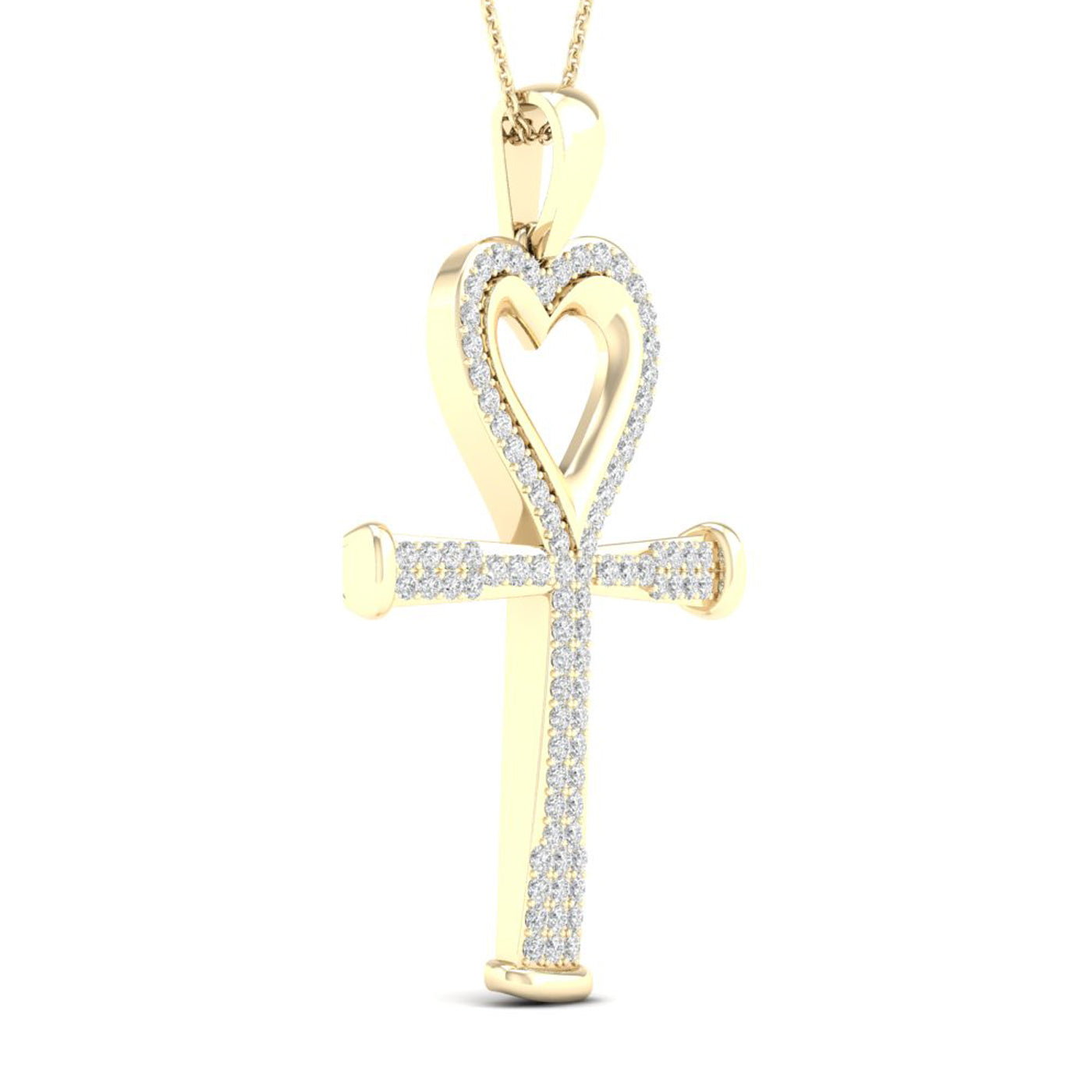 Colgante de diamantes Ankh de 0,20 quilates con centro en corazón en oro amarillo de 10 quilates