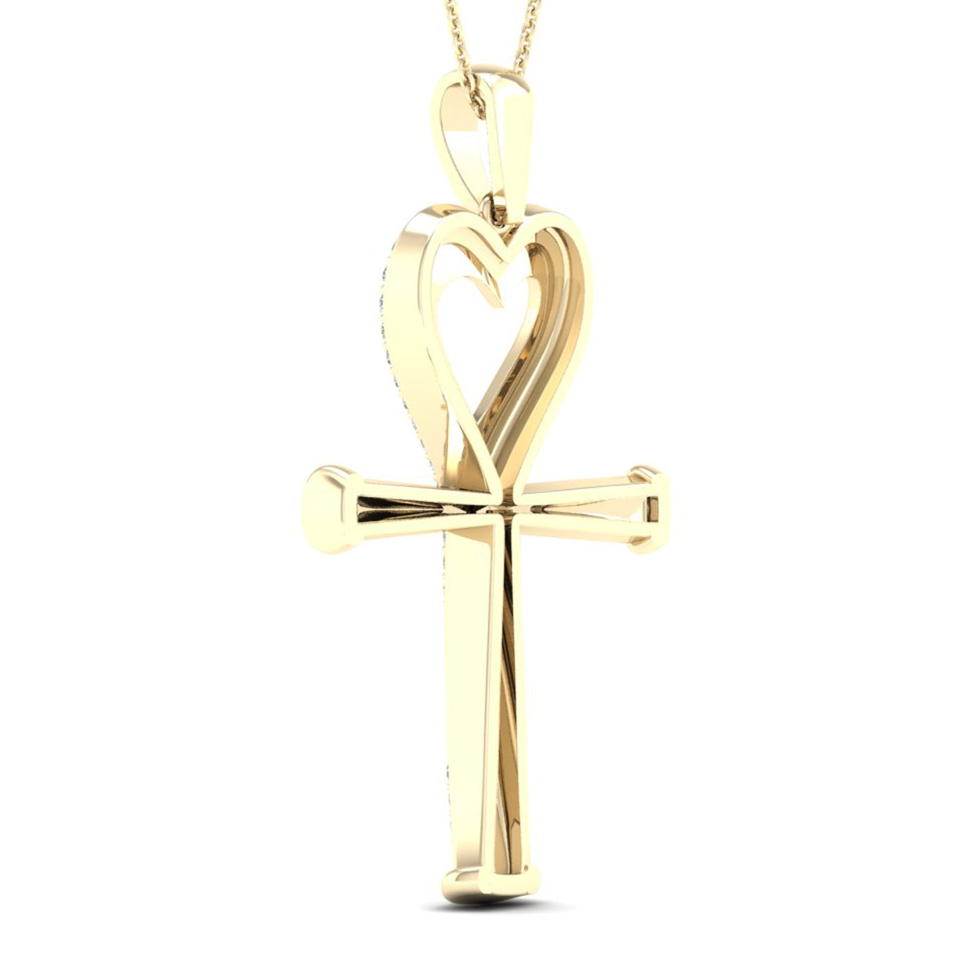 Colgante de diamantes Ankh de 0,20 quilates con centro en corazón en oro amarillo de 10 quilates