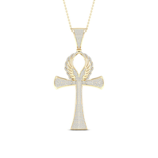 Resplandeciente Armonía Colgante Ankh rodeado de diamantes de oro amarillo de 10 quilates y 0,90 quilates