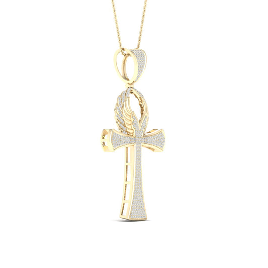 Resplandeciente Armonía Colgante Ankh rodeado de diamantes de oro amarillo de 10 quilates y 0,90 quilates