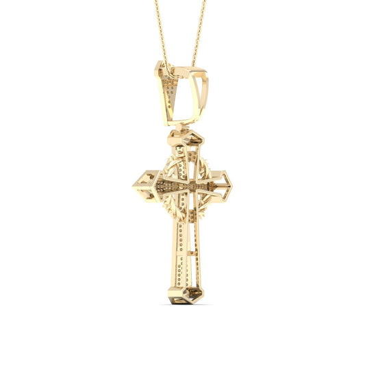 Intricate 10K Yellow Gold 0.50CT Diamond Barbed Cross Pendant