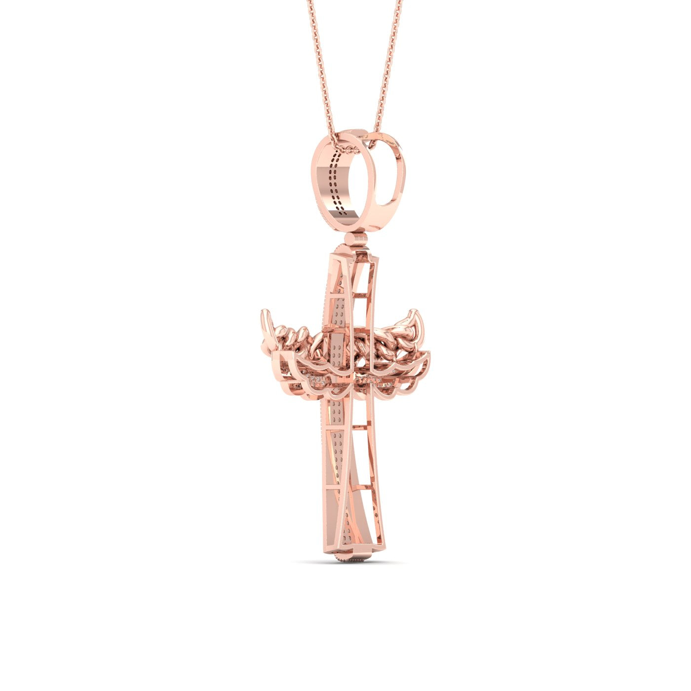 Colgante celestial con cruz angelical de diamantes de 0,43 quilates en oro rosa de 10 quilates