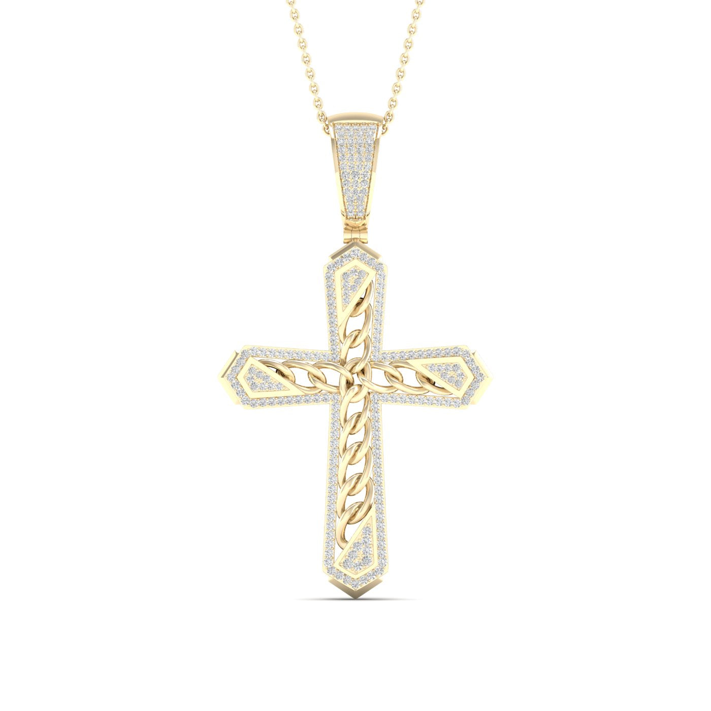 Colgante religioso de cruz de diamantes de 0,55 quilates de oro amarillo macizo de 10 quilates