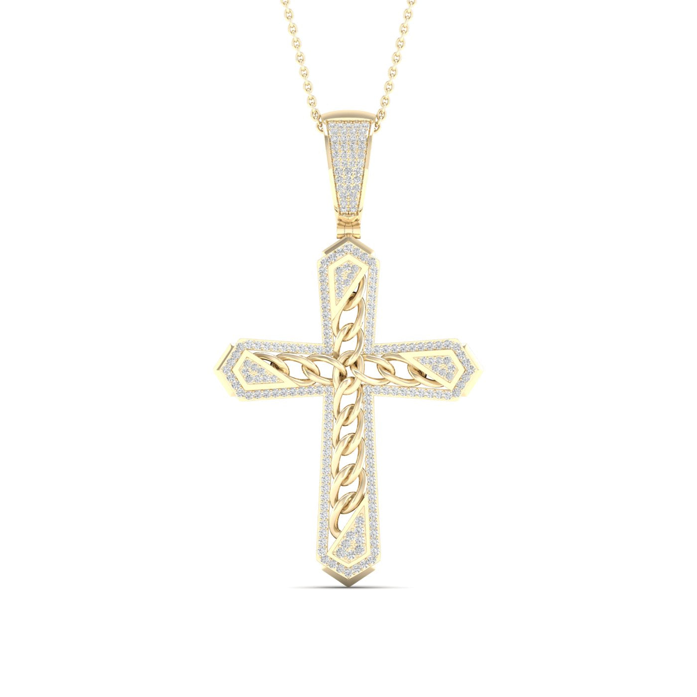 Religious 10K Solid Yellow Gold 0.55CT Diamond Cross Pendant