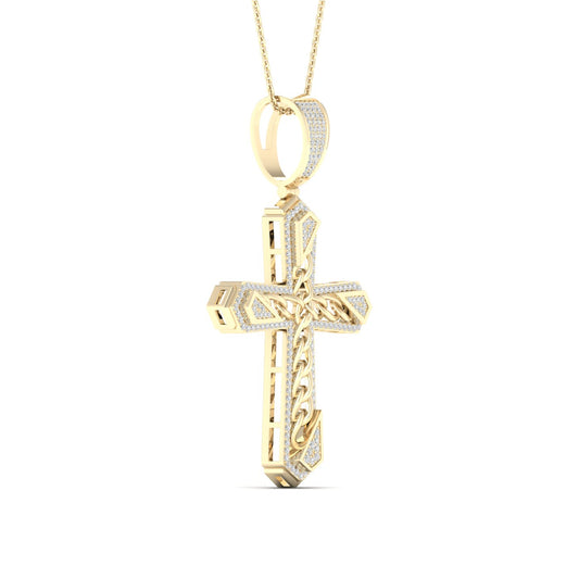 Religious 10K Solid Yellow Gold 0.55CT Diamond Cross Pendant