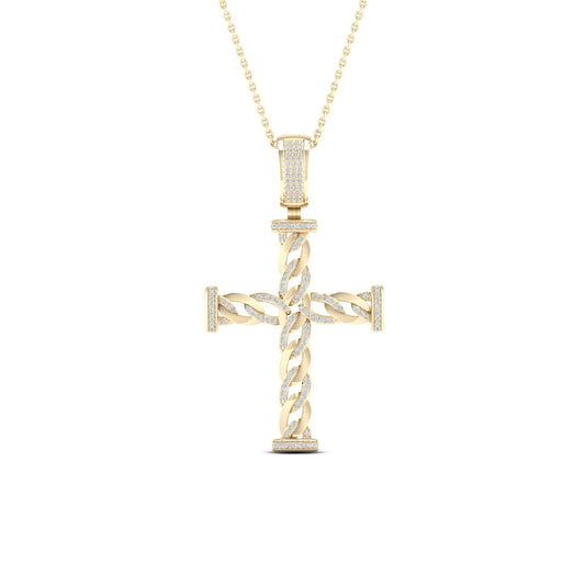 10K Yellow Gold Twisted Cross 0.40 CT Diamond Pendant