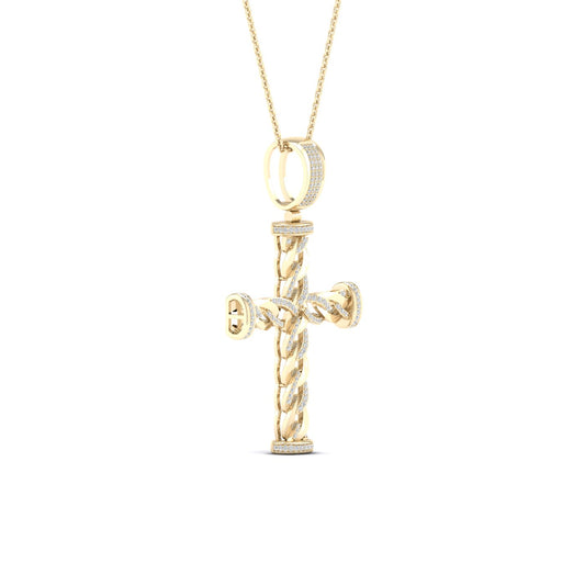 Colgante de diamantes de 0,40 quilates con cruz retorcida en oro amarillo de 10 quilates