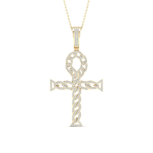 Colgante Ankh con giro celta de diamantes de 0,70 quilates en oro amarillo de 10 quilates