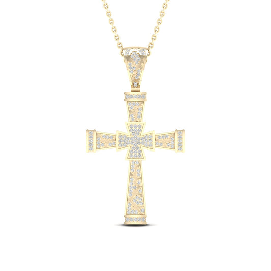 Colgante de diamantes de 0,40 quilates con cruz detallada en oro amarillo de 10 quilates