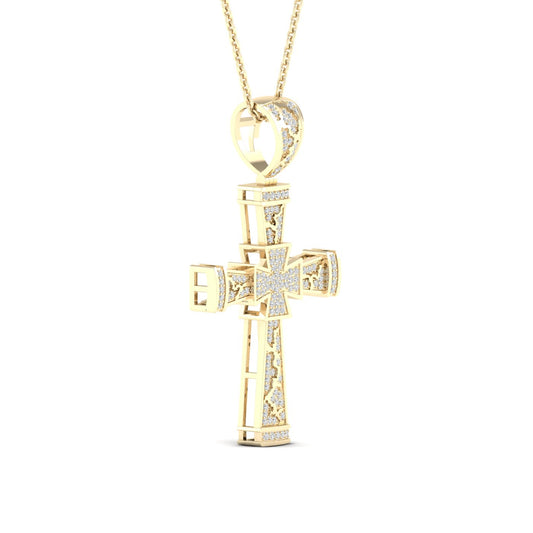 Colgante de diamantes de 0,40 quilates con cruz detallada en oro amarillo de 10 quilates