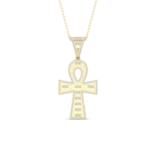 Lustrous 10K Yellow Gold 0.50CT Diamond Encrusted Ankh Pendant