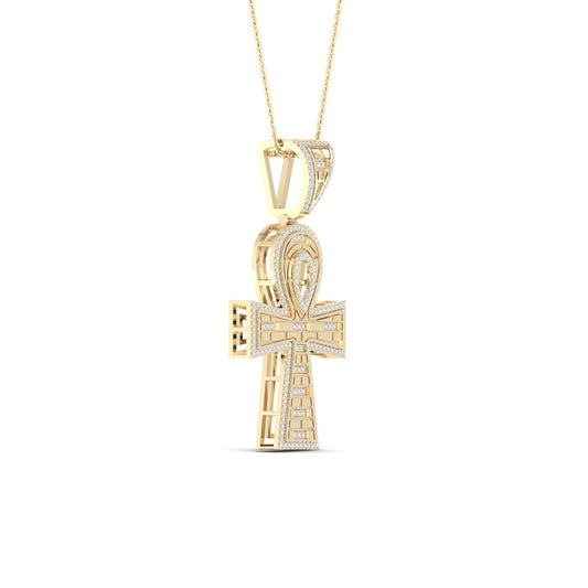 Lustrous 10K Yellow Gold 0.50CT Diamond Encrusted Ankh Pendant