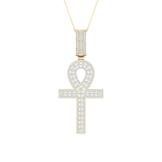 Colgante Ankh sereno de oro amarillo de 10 quilates con diamantes de 0,50 quilates