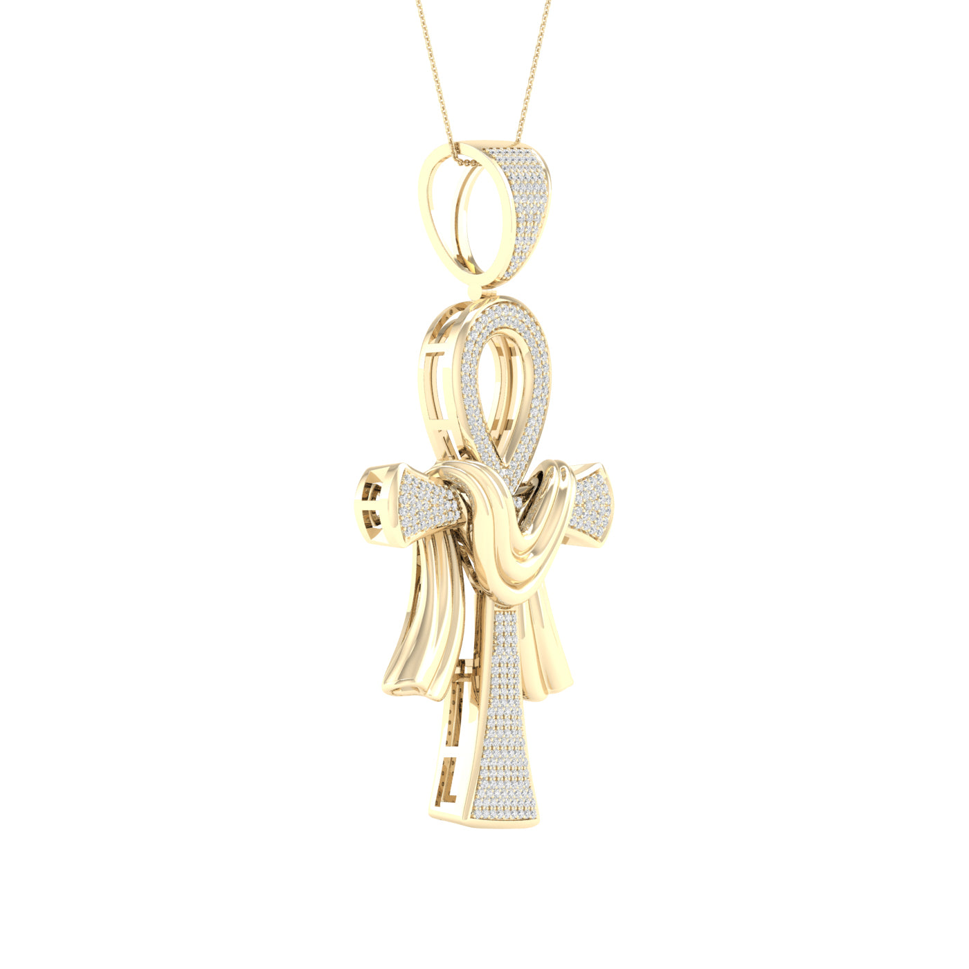Celestial 10K Yellow Gold 0.80CT Diamond Ankh with Draped Robe Pendant