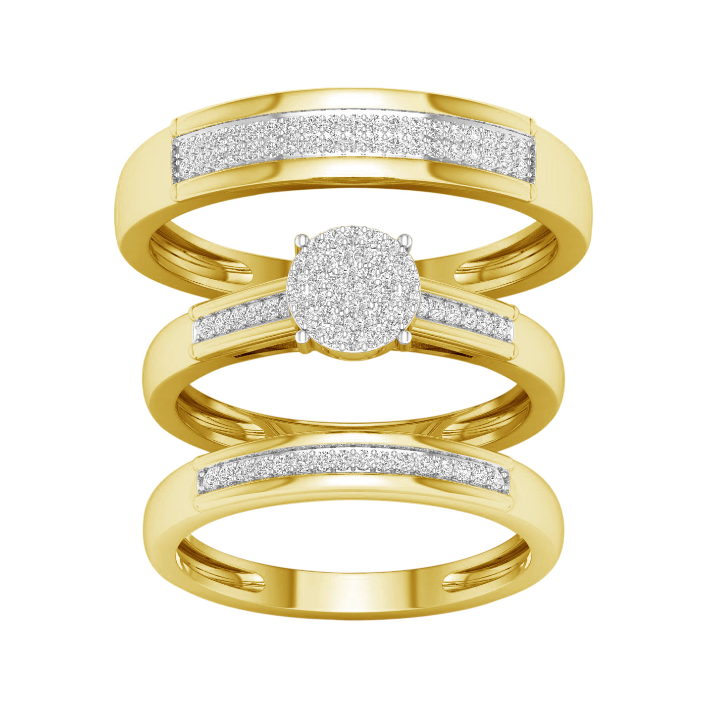 Anillo de bodas de oro amarillo de 10 quilates con juego de trío, diamantes de 0,33 quilates