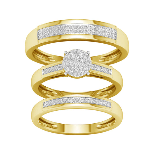 Anillo de bodas de oro amarillo de 10 quilates con juego de trío, diamantes de 0,33 quilates