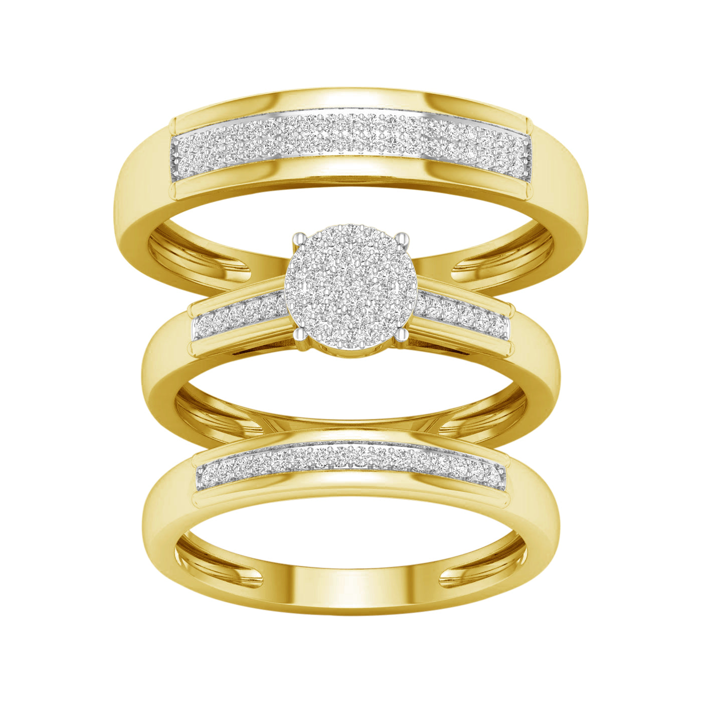 10K Yellow Gold Wedding Ring Trio-Set, 0.33 CT Diamonds
