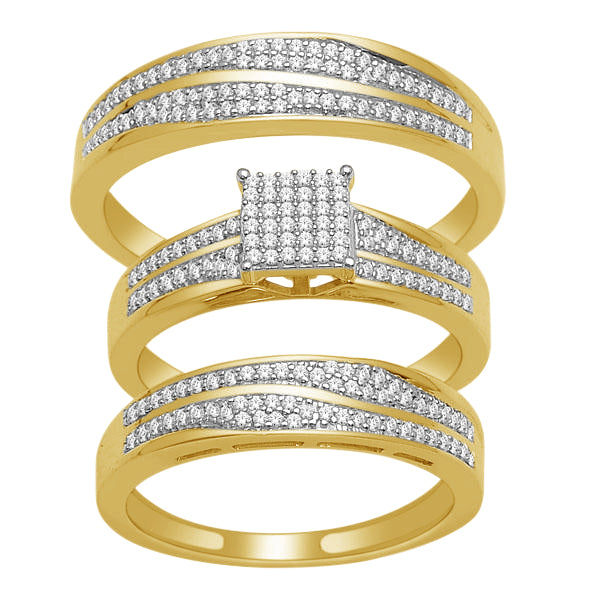 Juego de trío de diamantes rectangulares de 0,50 quilates en oro amarillo de 10 quilates