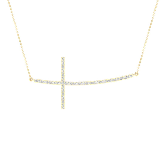10K Yellow Gold Horizontal Cross 0.15ct Diamond Necklace