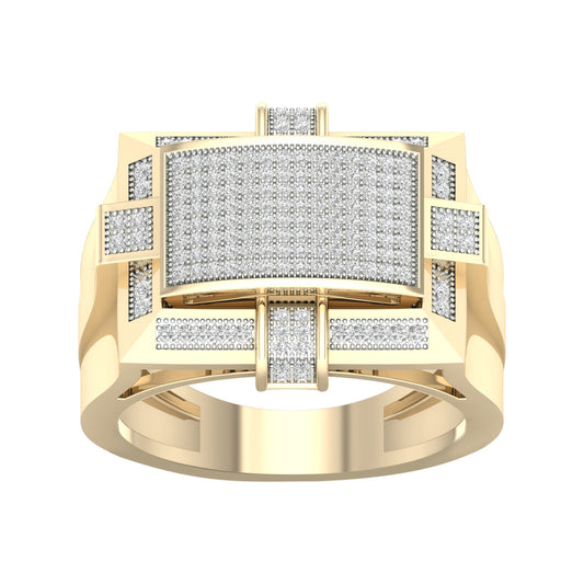 Anillo atrevido de oro amarillo de 10 quilates con diamantes de 0,50 quilates para hombre