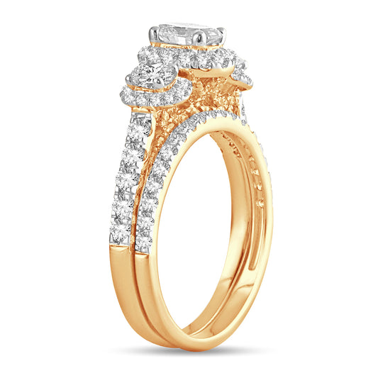 Anillo nupcial engastado en oro amarillo de 14 quilates y diamantes de 2,00 quilates